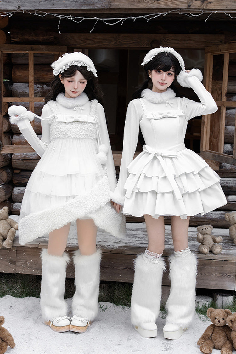 White Chocolate Triple-Layered Ruffle Bowknot Sweet Lolita Jsk Dress Set