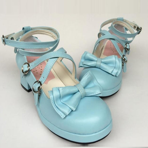 Blue Bowknot Circular Buckle Sweet Lolita Shoes