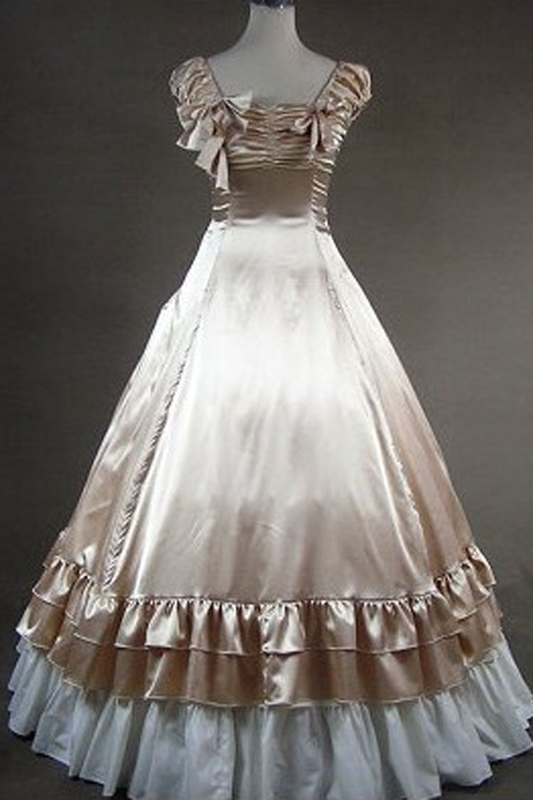 Champagne Cotton Square Collar Cap Sleeves Multi-Layer Classic Victorian Lolita Prom Dress
