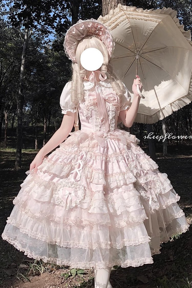 Pink Sweetheart Diary Multi-Layered Ruffle Hanayome Embroidery Bowknot Lace Sweet Lolita Jsk Dress