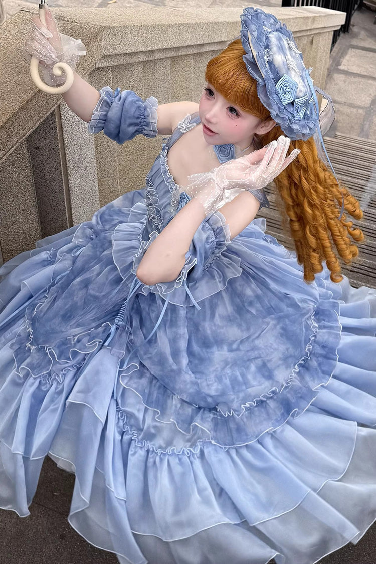 Goodnight Camellia Sleeveless Ombre Multi-Layered Printed Ruffled Lace Fishbone Sweet Lolita Jsk Dress 3 Colors