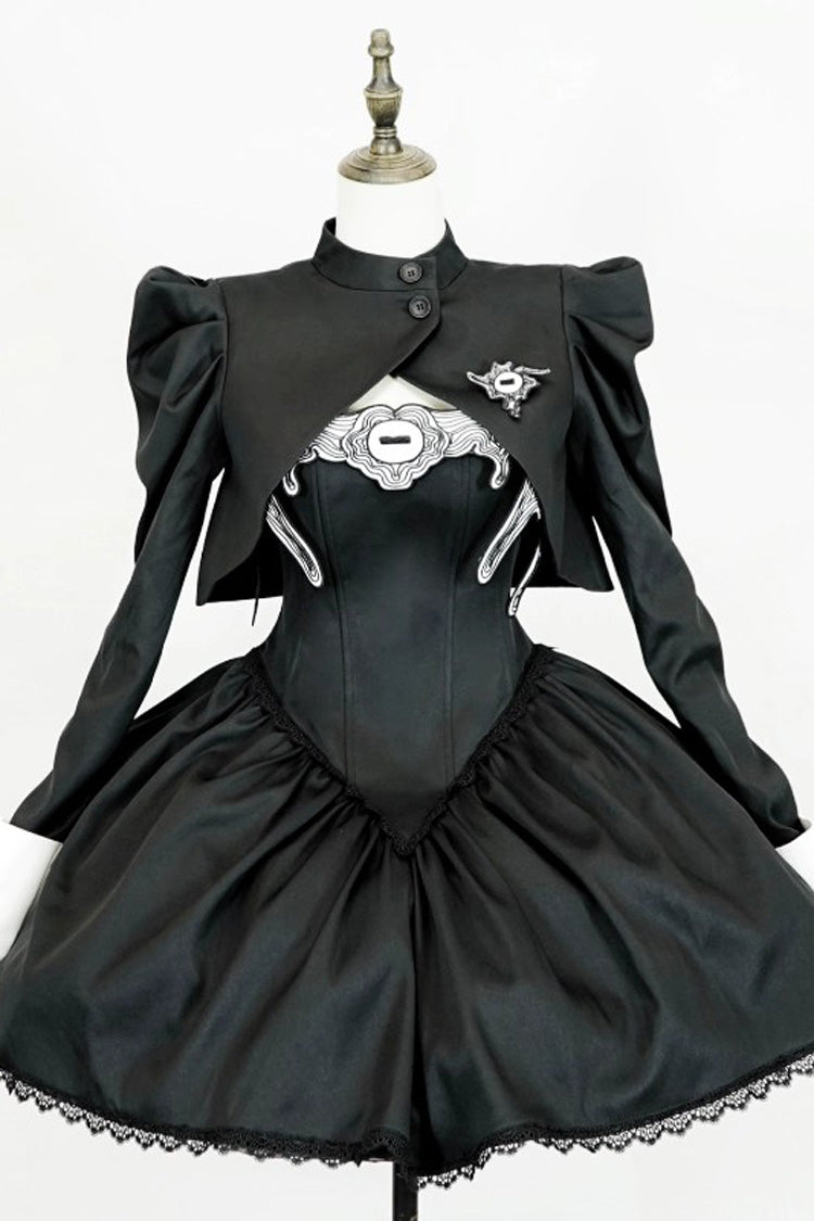 Black Demon's Eye Sleeveless Ruffled Bow Gothic Lolita Dress Short Version