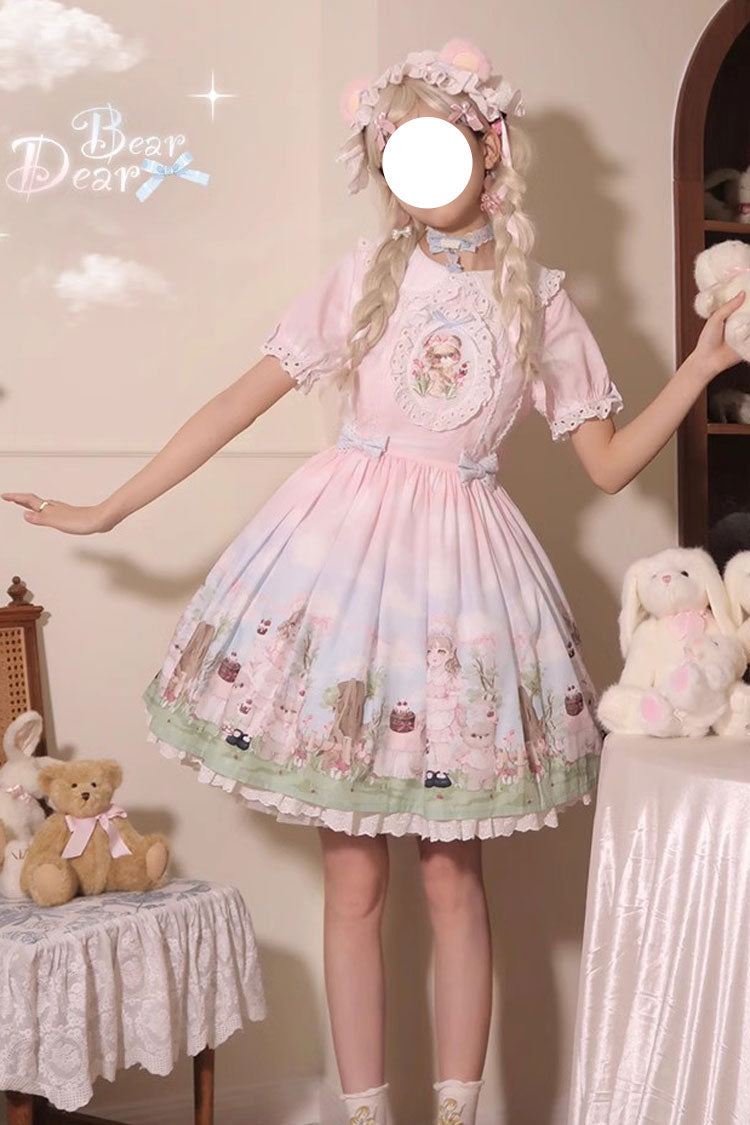 Multi-Color Neverland Manor Spring Bear Print Ruffle Bowknot Sweet Lolita Dress