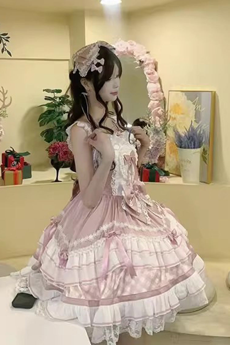 Beating Heart Sleeveless Print Ruffle Bowknot Lace Sweet Lolita Dress 3 Colors