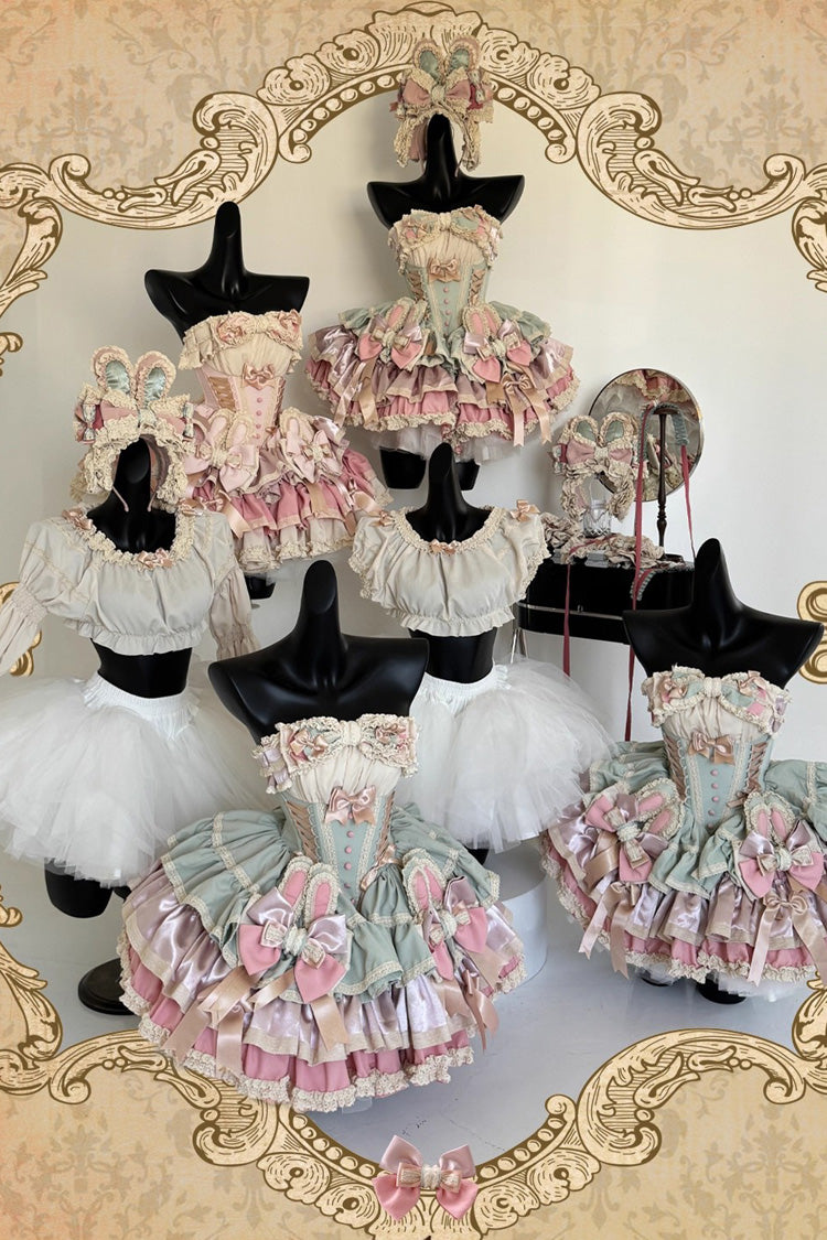 Ribbon Dance Multi-Layered Ruffle Bowknot Lace-Up Sweet Princess Lolita Dress 3 Colors