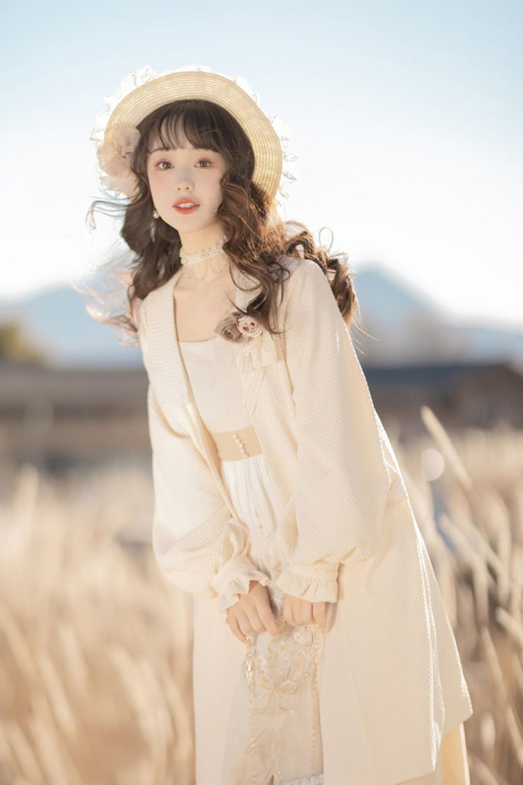 White Chinese Style Bronzing Flower Embroidery Sweet Lolita Jsk Dress