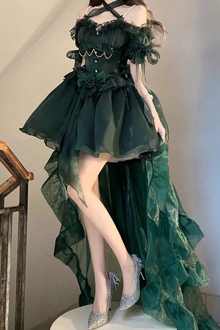Green Midsummer Dream Short Sleeves Ruffle Hanayome Off-The-Shoulder Gothic Short Lolita Dress