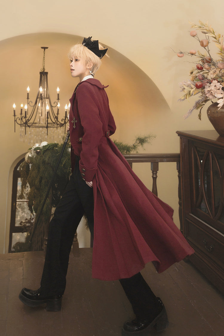 Red The Legend of Dracula Bat Collar Long Sleeves Prince Handsome Ouji Lolita Coat