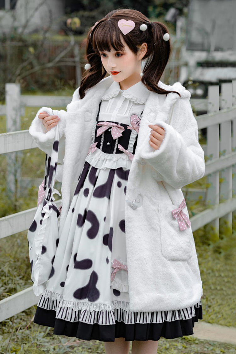 Black/White High Waist Ruffled Milk Pudding Printed Sweet Lolita Jsk Dress