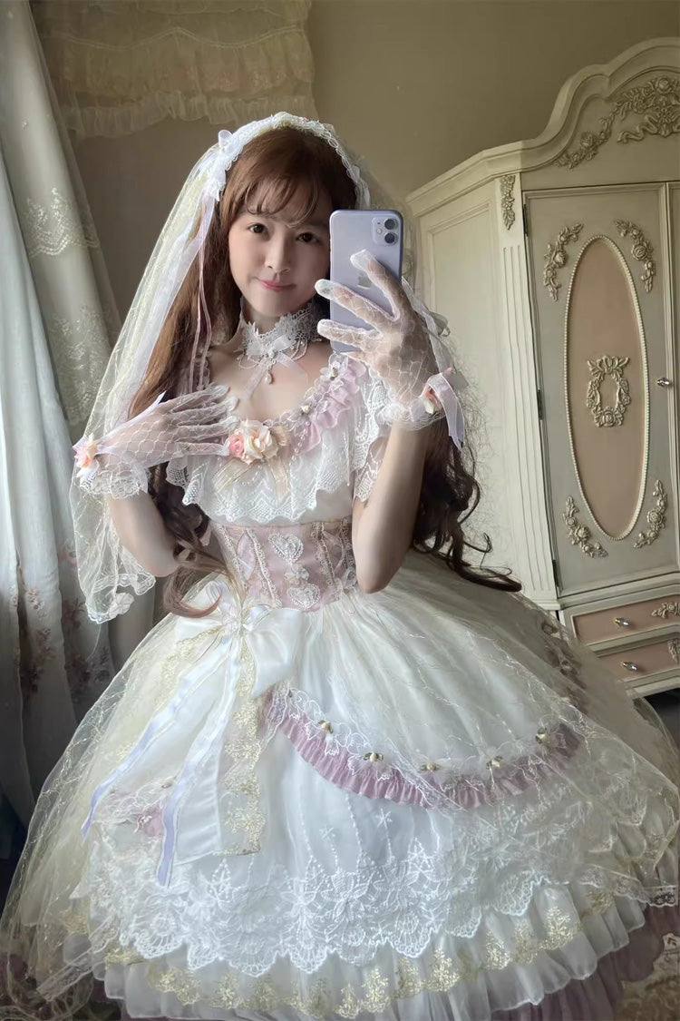 Elizabeth Tea Party Multi-Color Short Sleeves Ruffle Hanayome Bowknot Stitching Lace Sweet Lolita Dress