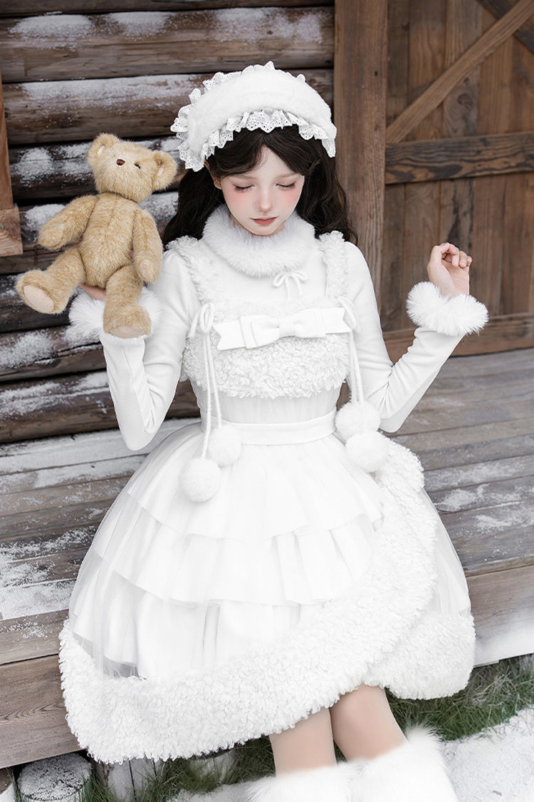 White Chocolate Triple-Layered Ruffle Bowknot Sweet Lolita Jsk Dress Set