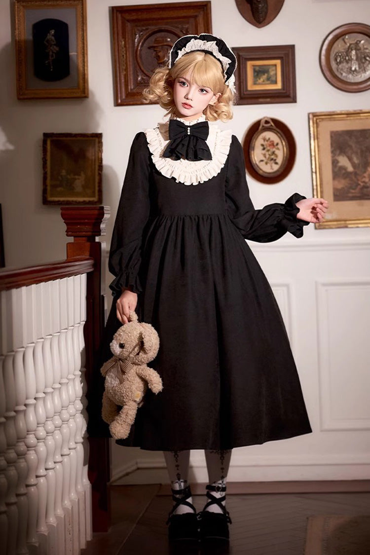 Black Twilight Choir Long Sleeves Bowknot Lace Sweet Vintage Lolita Dress 2 Versions