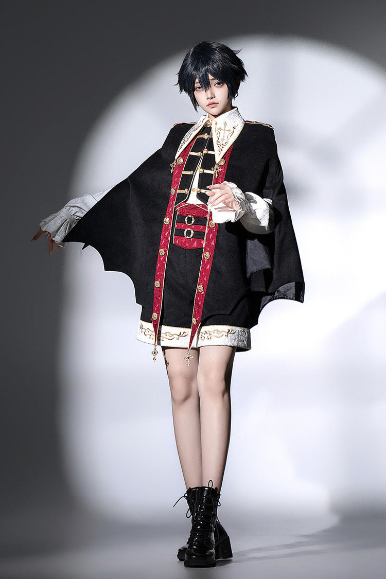 Black Vampire Noble Court Long Sleeves Embroidery Gothic Prince Handsome Ouji Lolita Set