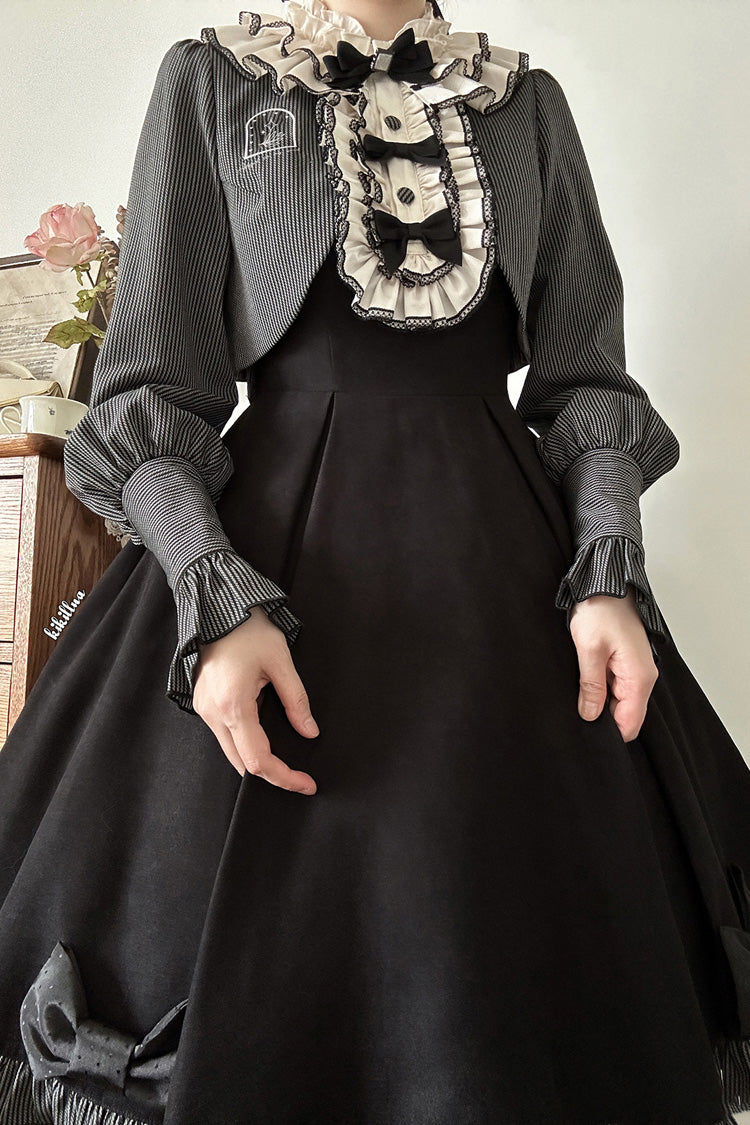 Black Serenade Long Sleeves Ruffle Bowknot Fake Two Pieces Classic Lolita Dress