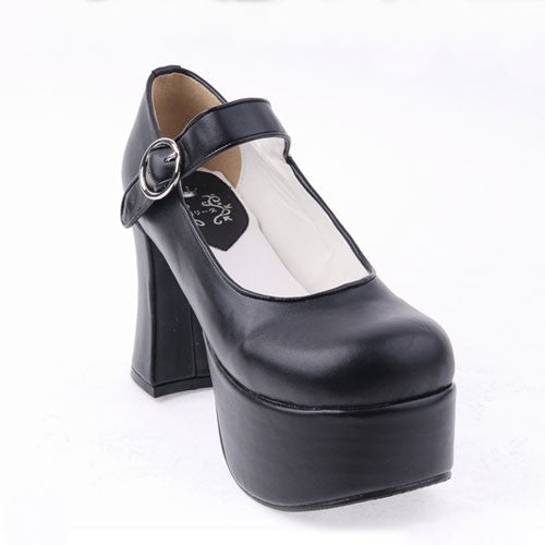 Black PU Round Toe Platform Lolita Shoes