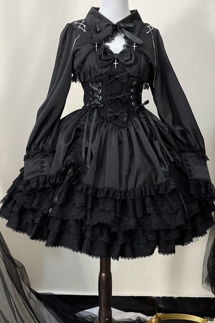 Black Cross of Merit Multi-Layered Bowknot Lace Gothic Lolita Jsk Dress