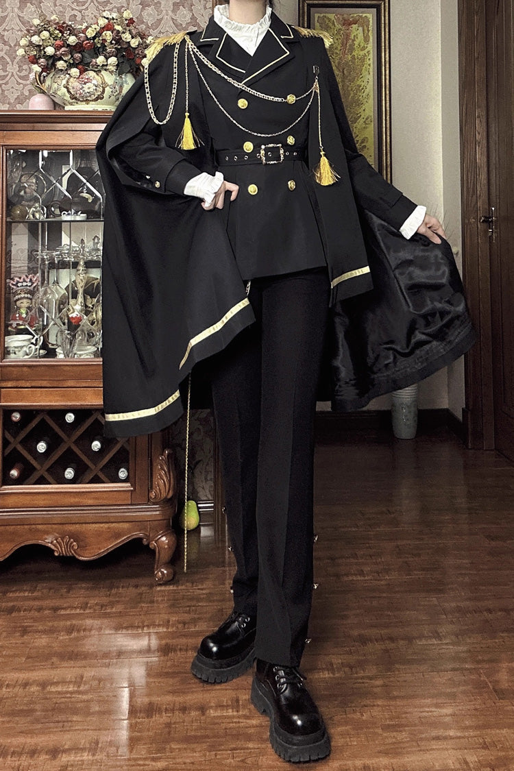 Black Lapel Collar Long Sleeves Ouji Military Prince Handsome Lolita Suit Coat