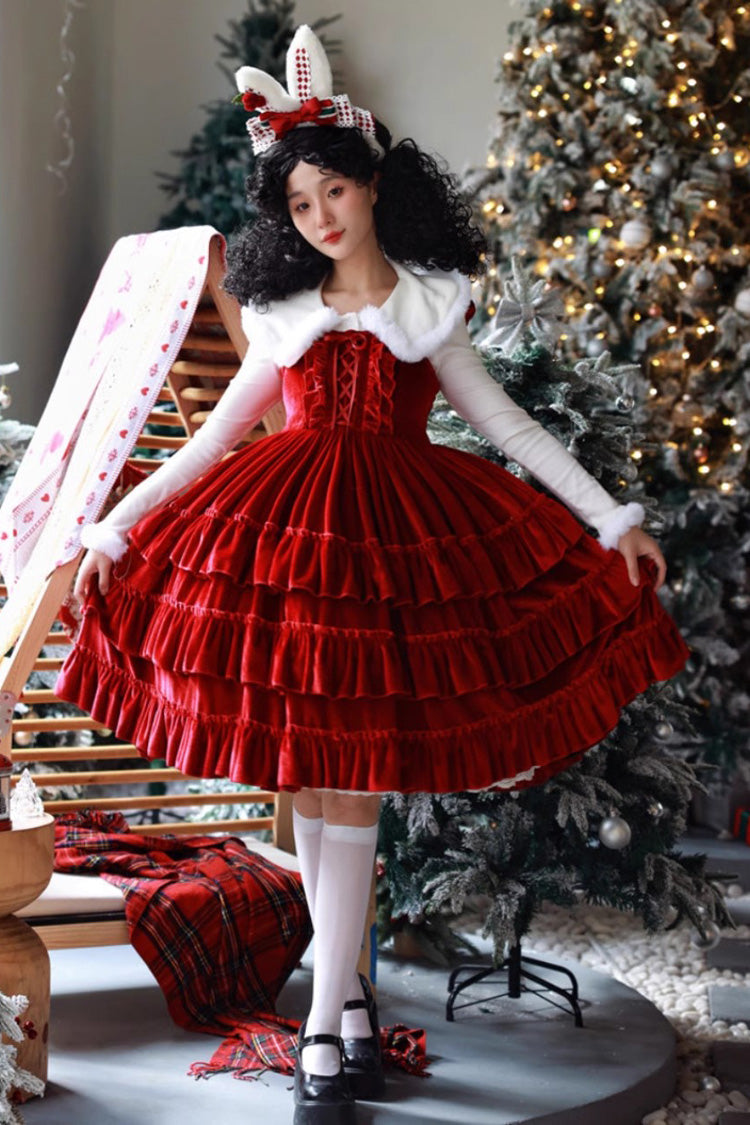 Sponge Cake Multi-Layered Ruffle Lace-Up Gothic Lolita Jsk Dress 2 Colors