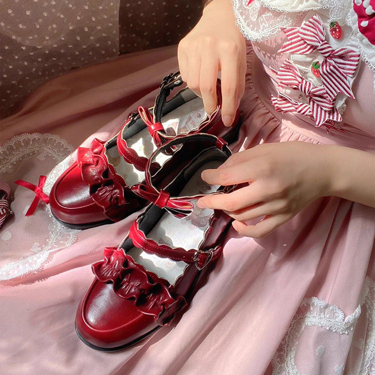 Sweet Ruffle Bowknot Japanese Lolita Shoes 15 Colors
