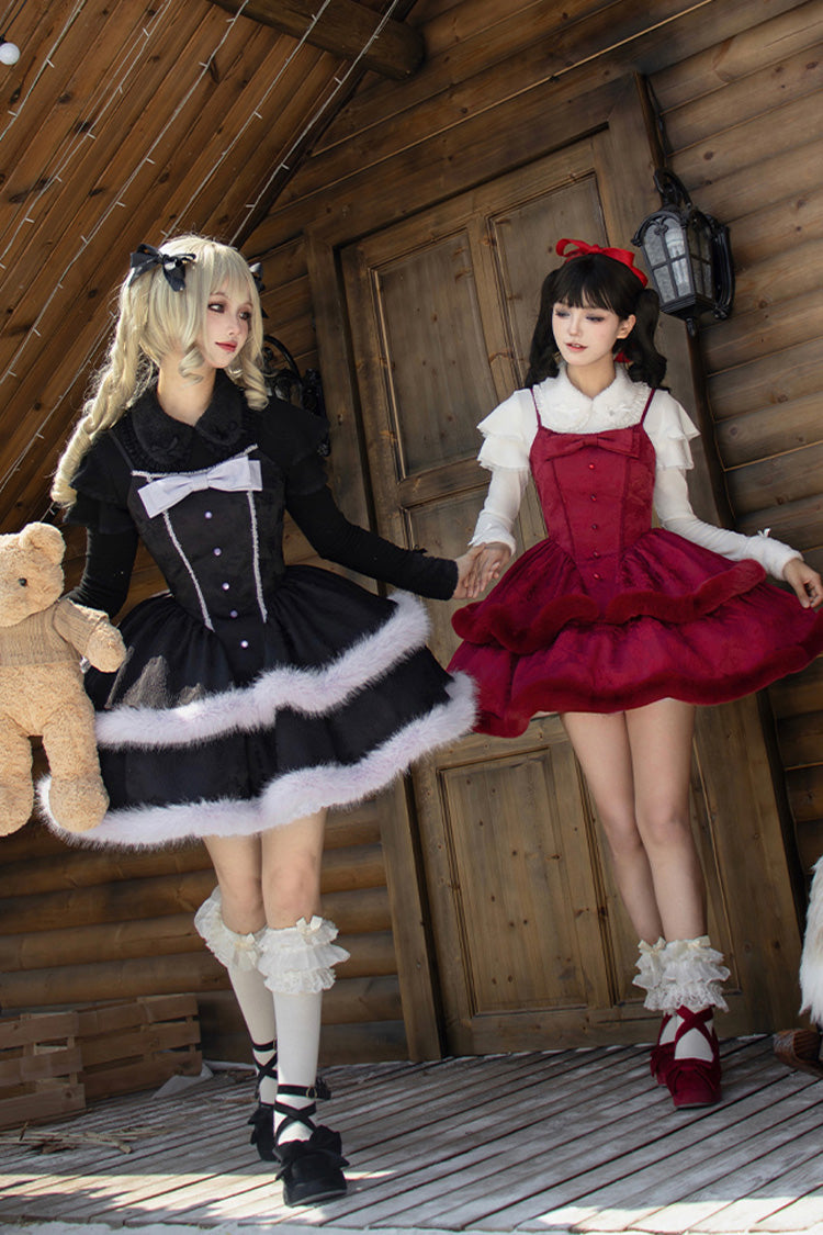 Winter's Wish Double-Layered Jacquard Bowknot Furry Sweet Lolita Jsk Dress 2 Colors