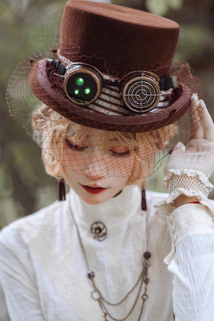 Brown Victorian Style Bowknot Mesh Classic Vintage Ouji Lolita Hat