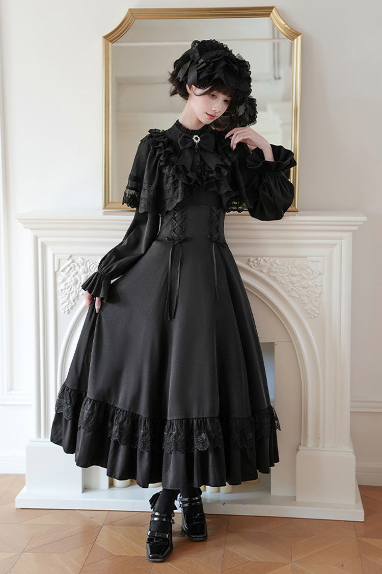 Letters & Poems · Day and Night Stand Collar Long Sleeves Ruffle Bowknot Lace-Up Gothic Lolita Dress 2 Colors