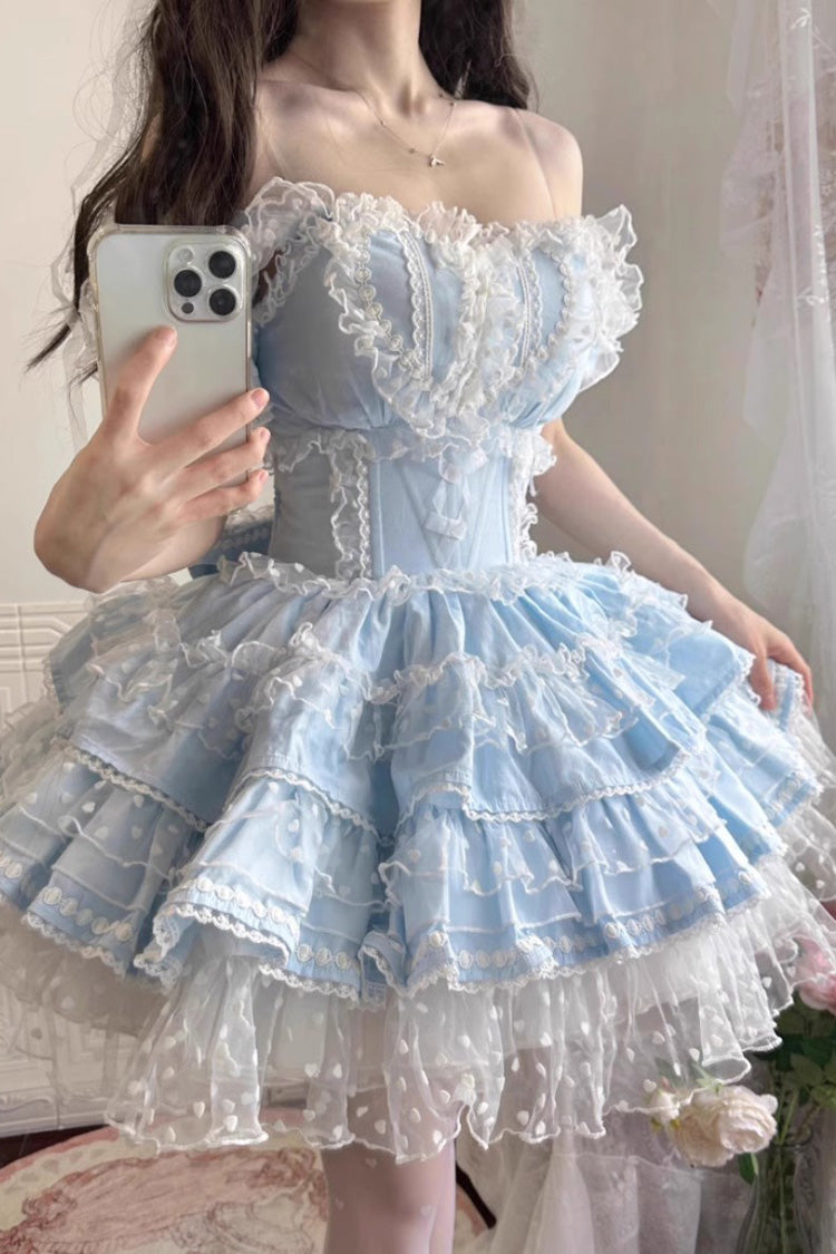 Blue Pray Multi-Layered Ruffle Lace Sweet Princess Lolita Jsk Dress