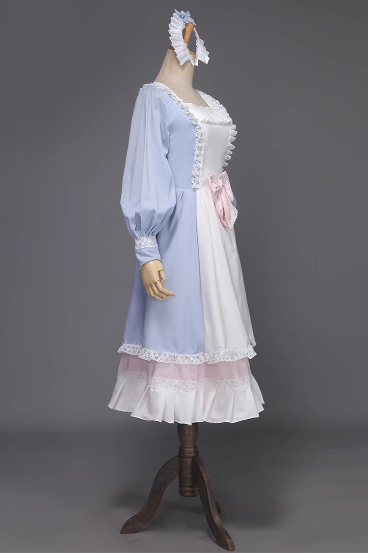 Light Blue Long Sleeves Multi-layer Ruffle Bowknot Sweet Victorian Dress