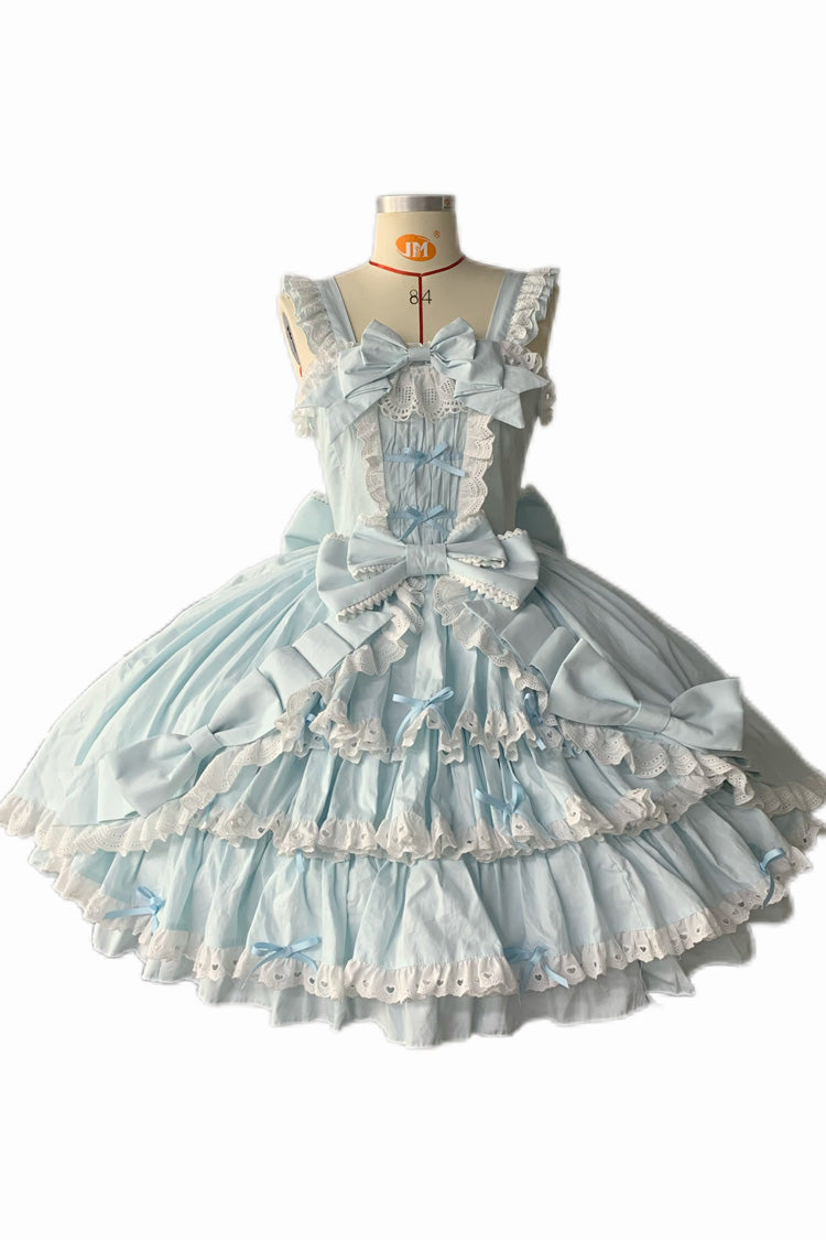 Grisha Sleeveless Triple-Layered Ruffle Cardigan Bowknot Lace Sweet Plus Size Lolita Jsk Dress 3 Colors