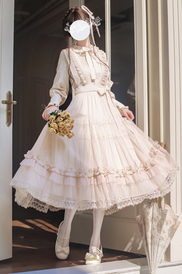Ivory Sleeveless Ruffle Lace Sweet Japanese Elegant Lolita Jumper Dress
