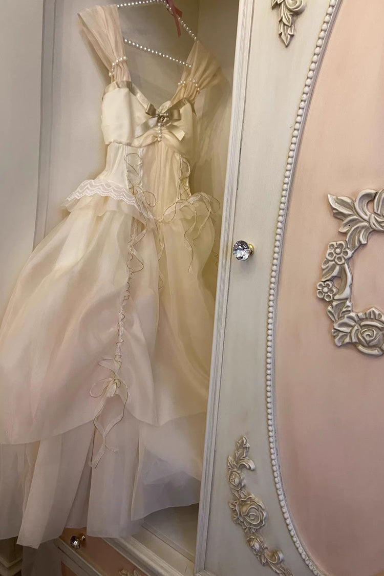White Beauty and the Beast Hanayome Bowknot Lace Mesh Sweet Princess Lolita Jsk Dress