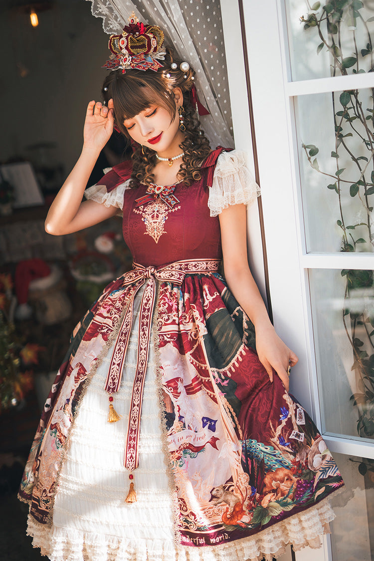 Red Kaleidoscope of Dreams Flying Sleeves Print Embroidery Cardigan Bowknot Classic Vintage Gorgeous Lolita Dress
