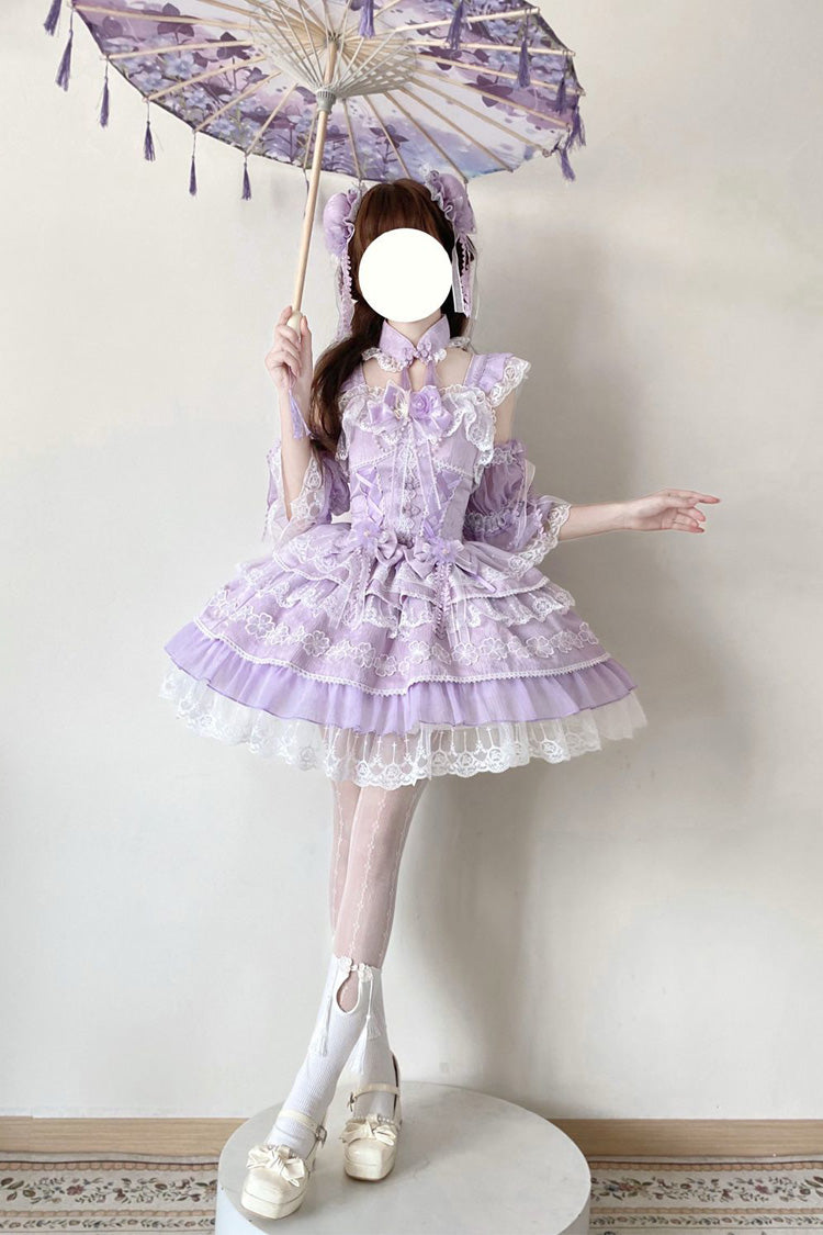 Purple Rain of Peaches Sleeveless Multi-Layered Bowknot Lace Sweet Chinese Style Lolita Jsk Dress