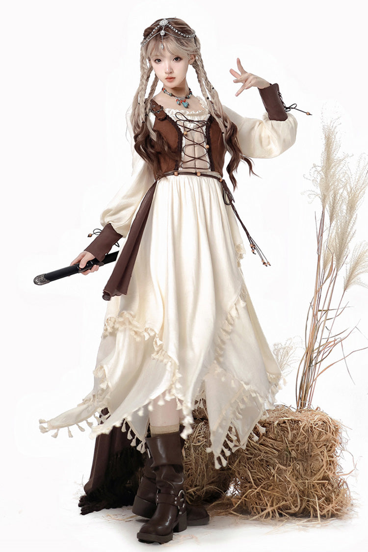 White/Brown Wandering Witch Cloak Long Sleeves Daily Irregular Lolita Dress