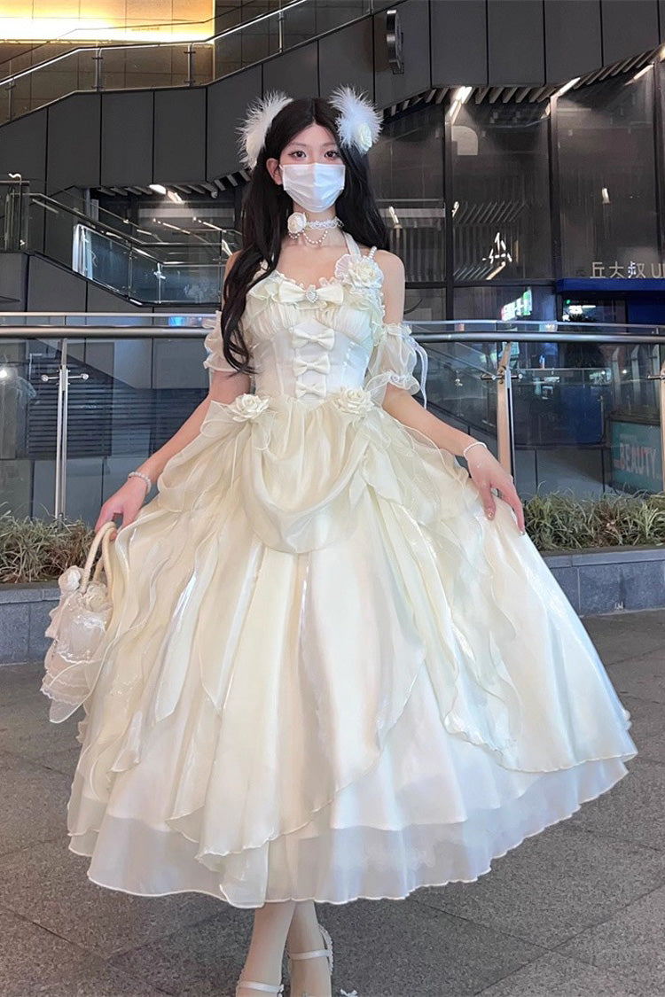 Ivory Cindy Rose Halterneck Sleeveless Ruffle Bowknot Sweet Elegant Lolita Jsk Dress