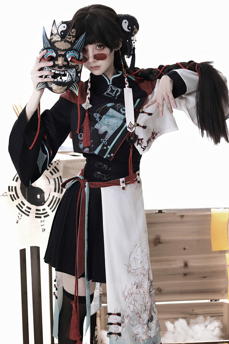 Multi-Color Walking With The Demon Print Asymmetric Gothic Chinese Style Ouji Lolita Skirt