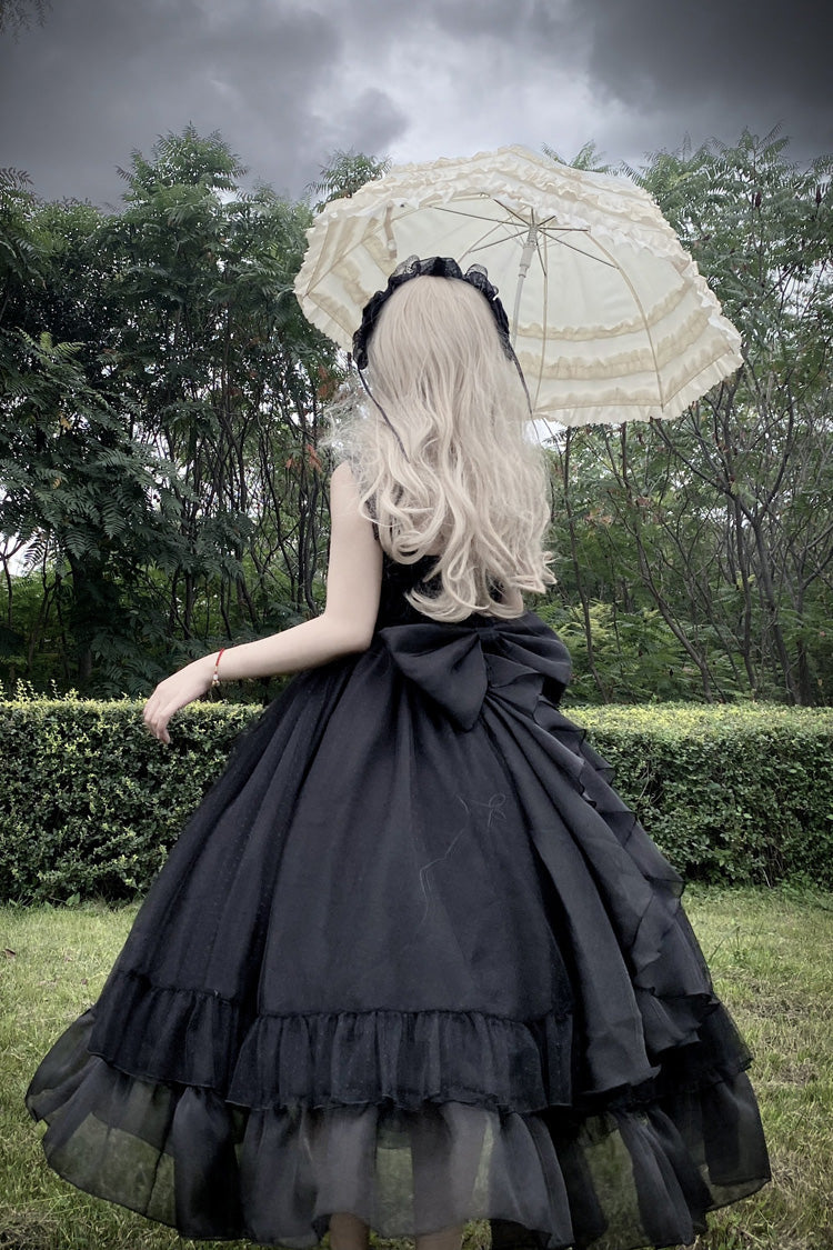 Black Moonlight Sonata Ruffle Cardigan Bowknot Lace Gothic Vintage Lolita Jsk Dress