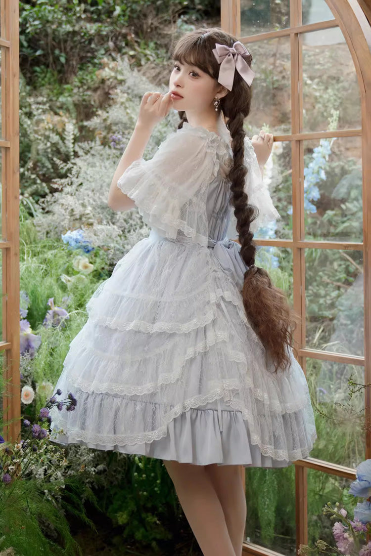 Blue Iris Love Multi-layer Jacquard Bowknot Sweet Elegant Princess Lolita Jsk Dress