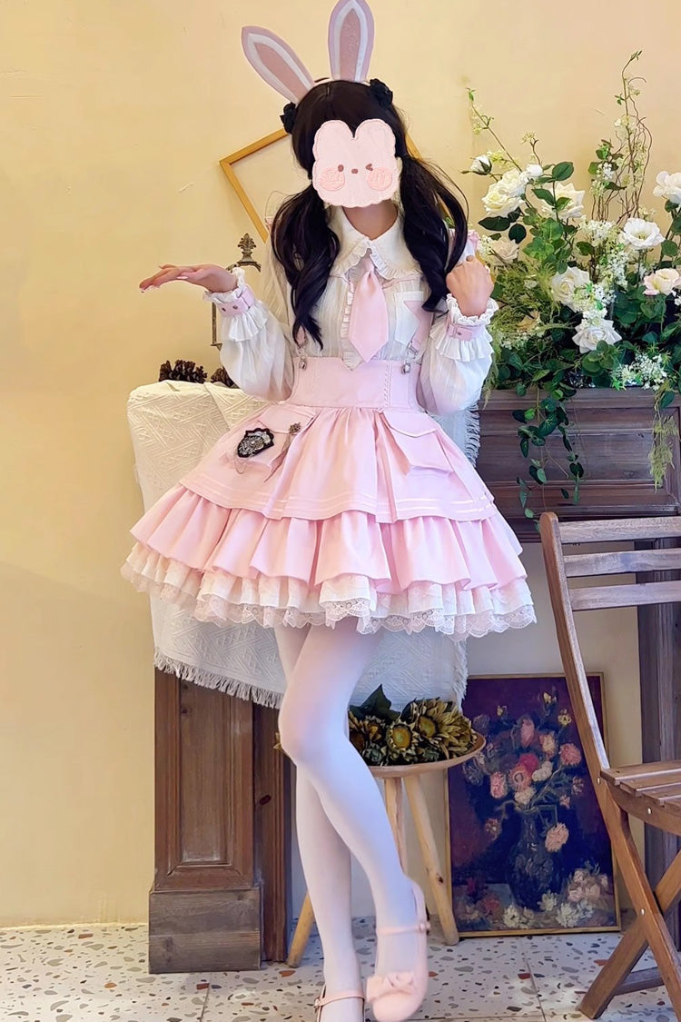 Officer Rabbit Multi-layer Ruffle Sweet Lolita Strap Dress 4 Colors