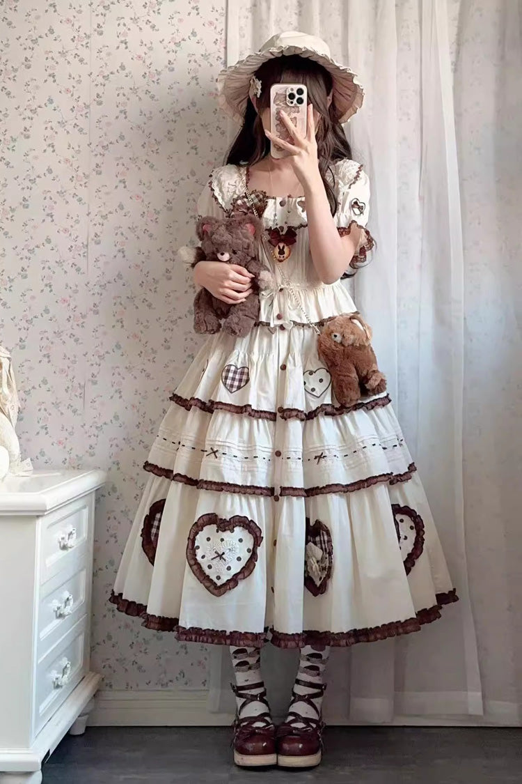 Ivory Lovely Heart Triple-Layered Ruffle Embroidery Bowknot Sweet Elegant Lolita Skirt