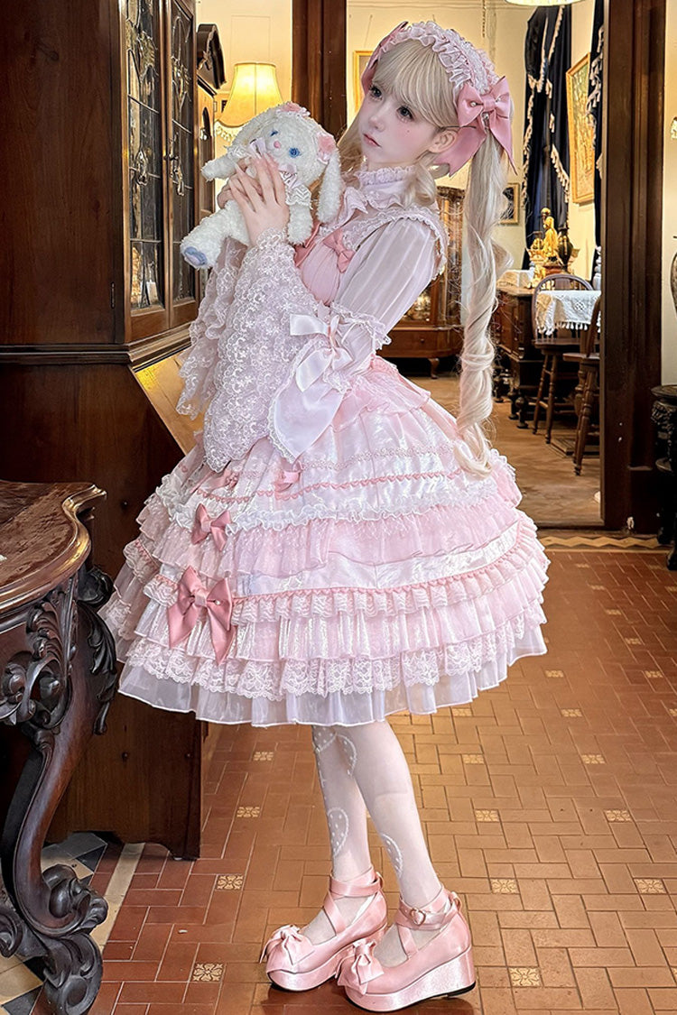 Pink Little Lovetine Multi-Layered Ruffle Bowknot Lace Sweet Gorgeous Lolita Jsk Dress