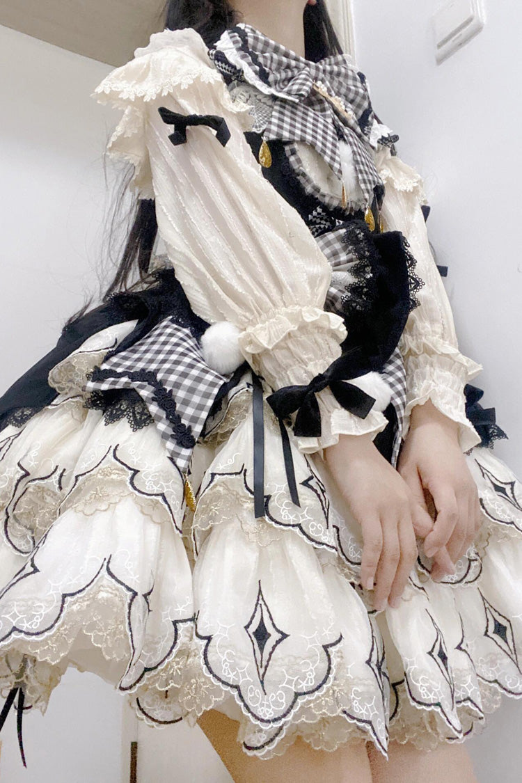 Black/White Little Witch Ruffle Embroidery Bowknot Gothic Lolita Jsk Dress Full Set