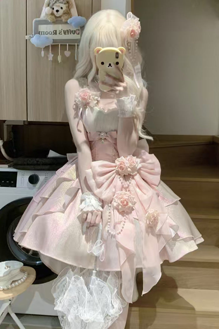 Pink Rose Heart Knot Ruffle Hanayome Bowknot Sweet Princess Gorgeous Lolita Jsk Dress