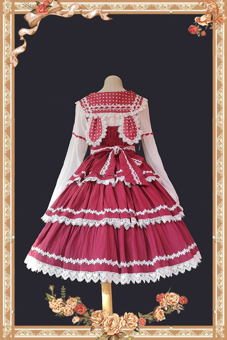 Red/White Three-section Cake Sleeveless Ribbon Sweet Lolita Tiered Dress