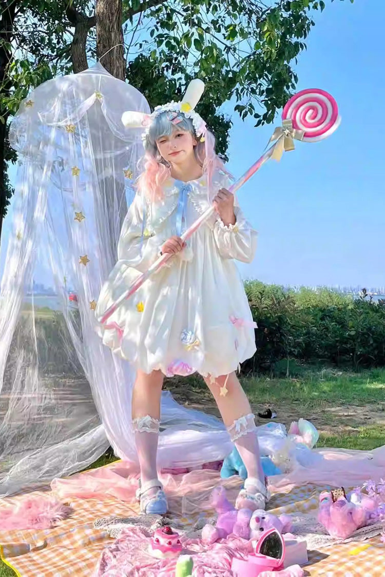White Doll Collar Long Sleeves Candy Bowknot Sweet Lolita Dress