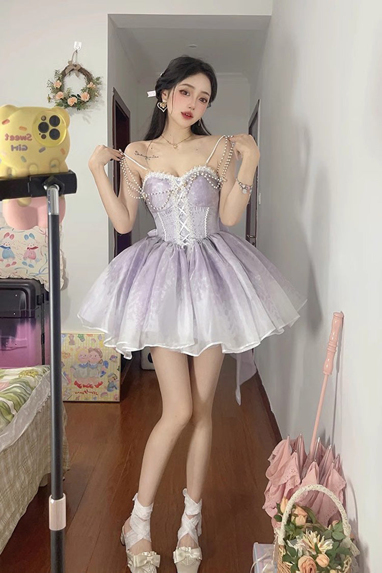 Purple Sleeveless Ruffle Bowknot Sweet Princess Fish Bone Bridesmaid Lolita Jsk Dress