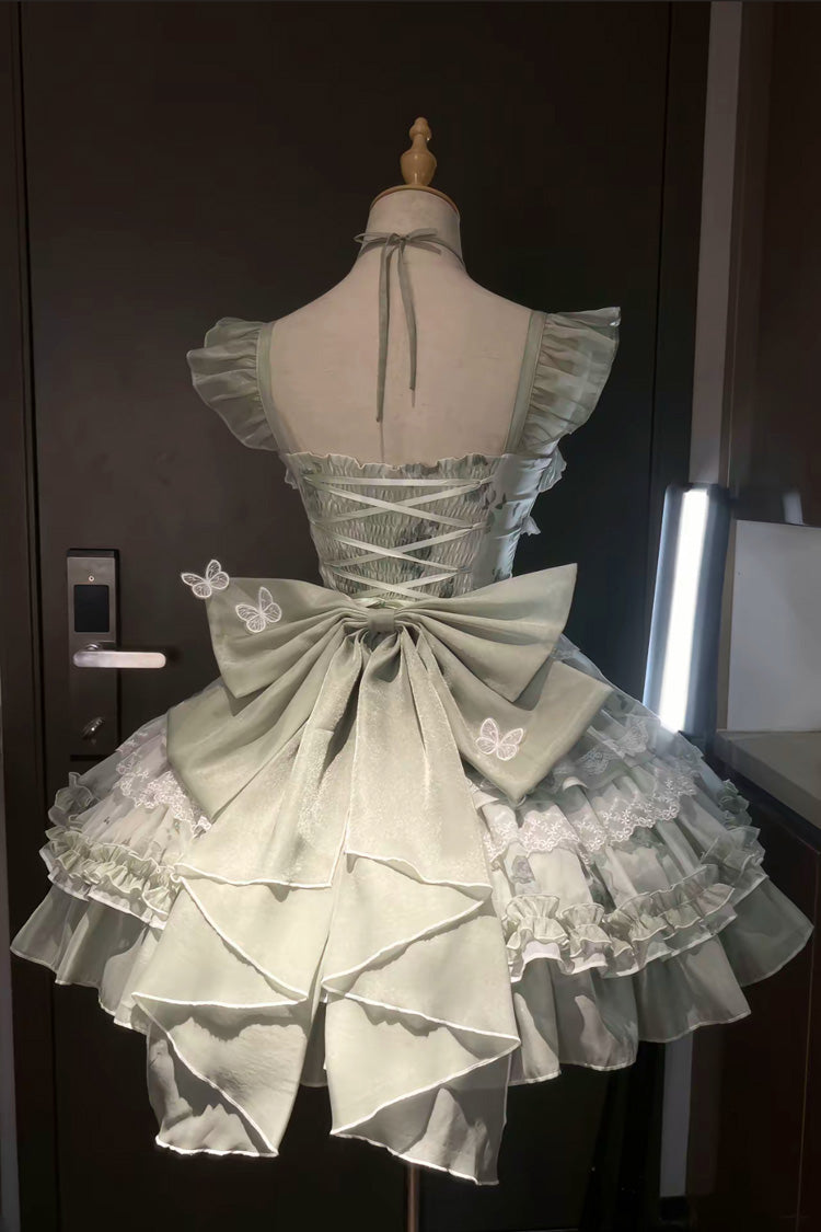 Green Promise of the Blooming Season Print Ruffle Bowknot Lace Sweet Princess Lolita Jsk Dress