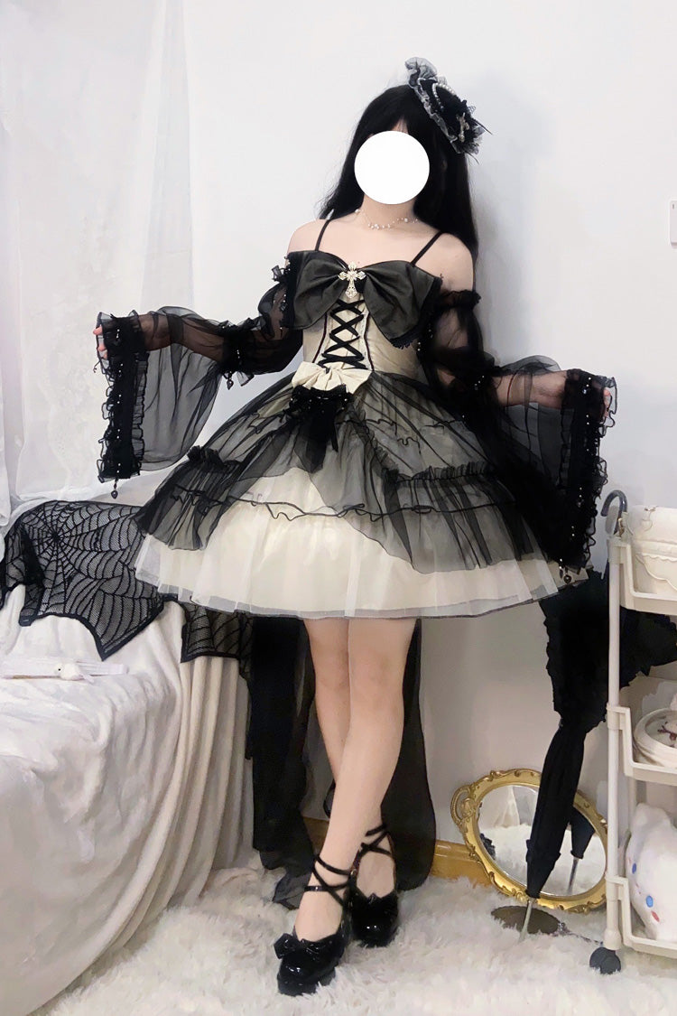 Black/White Ruffle Hanayome Lace Lace-Up Gothic Plus Size Lolita Jsk Dress (Short Version)