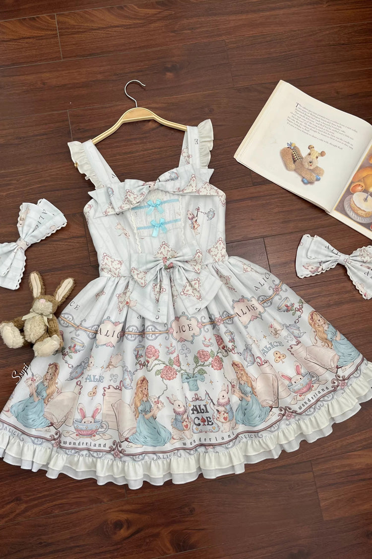 Light Blue The Princess's Magical Diary Printed Sleeveless Ruffled Bow Sweet Princess Lolita Jsk Dress
