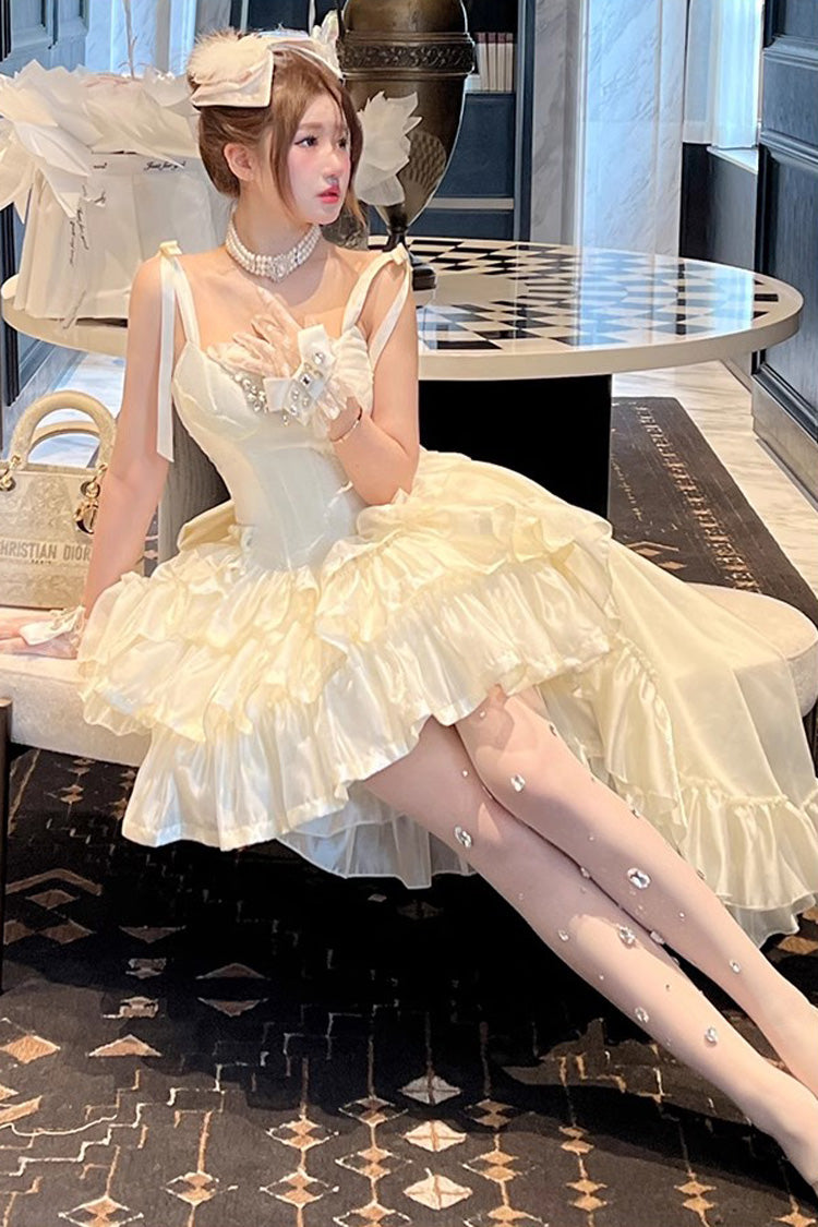 White Triple-Layered Ruffle Bowknot Lace Sweet Princess Lolita Jsk Dress